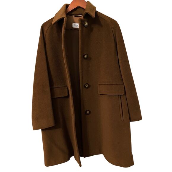 Max Mara Virgin Wool Cashmere Coat US 8 Brown Collared Barn Chore Coat Luxury - Picture 3 of 16